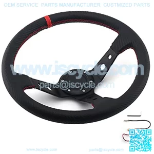 Steering Wheel,PU Carbon Fiber Racing Steering Wheel,350mm Deep Dish 6 bolt Steering Wheel(Universal)