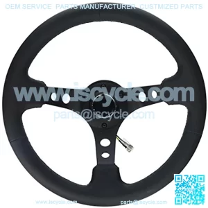RST-006BK forced Steering Wheel (350mm Sport Steering Wheel (3" Deep) - Black Spokewith Round holes/Black Leather)