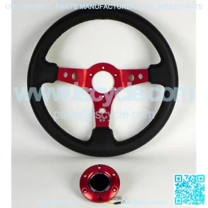 Steering Wheel - 06 (Deep Dish) - 350mm (13.78 inches) - Black Leather with Red Spokes - Part # ST-006R-RD