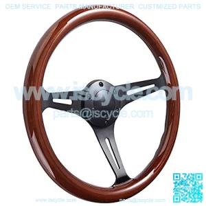 Universal 350mm 14" Inch Classic Nostalgia Style Wood Grain Steering Wheel Black Spoek with Horn Button