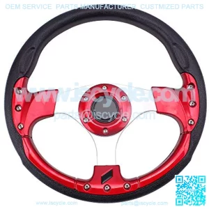 Universal Racing/Golf Cart Steering Wheel 12.5??/320mm 15 Bolts Grip Vinyl Leather & Aluminum with Horn Button for Car& for Club Car DS and Club Car Precedent EZGO Yamaha Golf Carts-Red