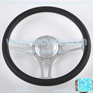 14" Polished Billet Steering Wheels Black Half Wrap with Horn Button