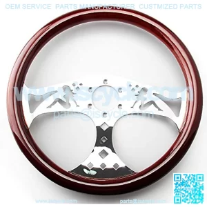 380mm 15" Inch Classic Nostalgia Style Wood Grain Steering Wheel Slotted 3 Spoke Steering Wheel Riveted Light Wood Grip (Girl pattern)