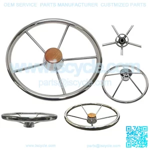 13 1/2" SS 304 Steering Wheel 5 Spoke Teak Wood Cap