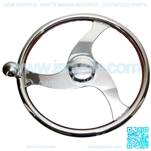 Boat Stainless Steel Steering Wheel with Power Knob Comfort Grip, 15.5" D