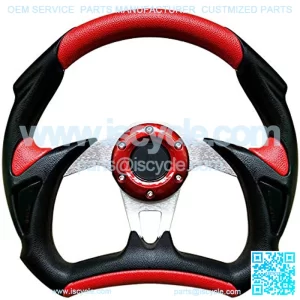 Universal Fit 320mm/12.5 inch Diameter Racing Style Leather Steering Wheel Interior Steering Wheel (Red)