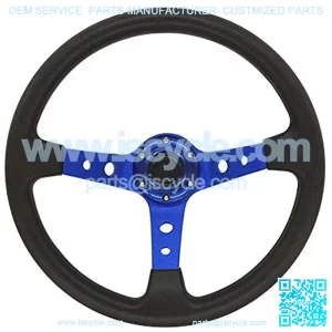Universal Fit 350mm Racing Steering Wheel 3 Aluminum Spokes 6 Bolts Steering Wheel with ABS Horn Button (Blue)