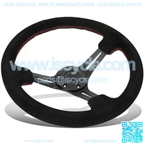 Replacement forced RST-018S-RS 350mm 3" Deep Dish Red Stitch Black Suede Grip Steering Wheel