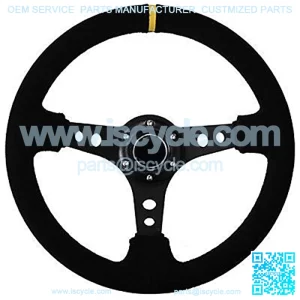 Steering Wheel - 06 (Deep Dish) - 350mm (13.78 inches) - Black Suede with Black Spokes/Yellow Stripe - Part # ST-006S-Y