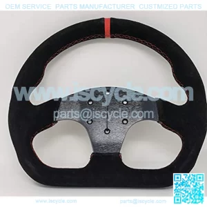 12.5" D-Shaped Steering Wheel Race Style alcantara Suede Leather with Red stitch no horn