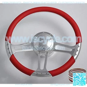 RED 14" BILLET ALUMINUM 9 HOLE STEERING WHEEL KIT W/HORN BUTTON & ADAPTER FOR 1969-1994