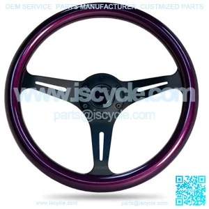 Steering Wheel - 330mm (12.99 inches) - Purple Colored Wood - Black Spokes - Part # ST-015BK-PP