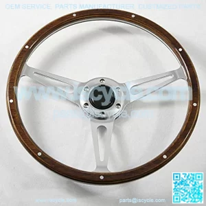 14'' Classic Riveted wooden steering wheel with 6 bolt and Horn Button