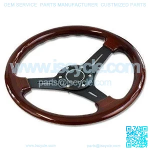 330MM Deep Dish Steering Wheel Classic Wood Grain 3 Spoke Black Rivet & Horn