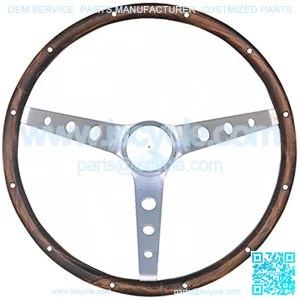 966-0 Classic Nostalgia Style Steering Wheel with Walnut Grip and Brushed Stainless Spokes