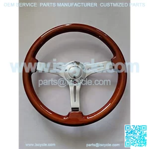 15" Mahogany Wood & Chrome 3-Spoke Steering Wheel