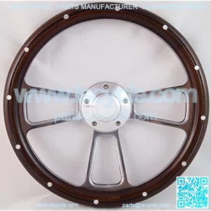 Compatible with 1967 to 1974 Bronco Real Wood & Chrome Steering Wheel Full Install Kit