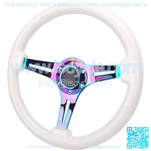 14"(350mm) Wood Grain Steering Wheel 6 Bolts 1.5" Depth Dish Gold Chrome Spoke Fit for Acura White Color