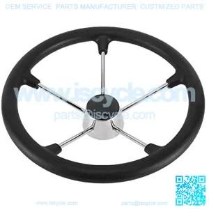 5 Spoke 15.5" Dia. Boat Steering Wheel,3/4" Shaft,25 Degree Dish,304 Stainless Steel Steering Wheel with Black PU Foam (15.5" Without knob)