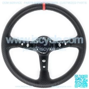 350mm Deep Dish 6 Bolt PU Carbon Fiber Steering Wheel Red Line (Black with Red Line Decked out)