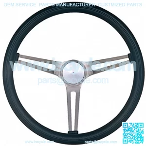 969-0 Classic Nostalgia Style Steering Wheel with Black Foam Grip and Brushed Stainless Spokes