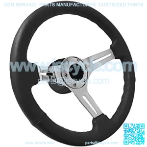 Leather 6-Bolt Chrome Steering Wheel Silver Super Sport Kit compatible with 1967 - 1968 Bel Air, Camaro, Chevelle, Impala, El Camino