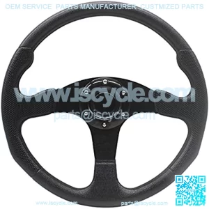 13.8inch/350mm Universal Racing Steering Wheel 6 Bolts Grip Vinyl Leather Aluminum Steering Wheel with Horn Button Universal Fit for Most Car (Black)
