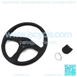 Steering Wheel Tuner 350mm Black Leather Horn Button Red Stitch