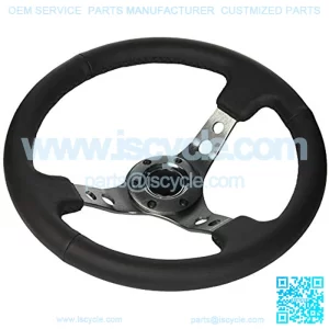 RST-006GM forced Steering Wheel (350mm Sport Steering Wheel (3" Deep) - Gun Metal Spokewith Round holes/Black Leather)