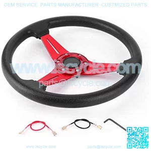 Steering Wheel,350mm/14in Racing Car Drifting Steering Wheel Replacement Universal Modified Accessory(Red)