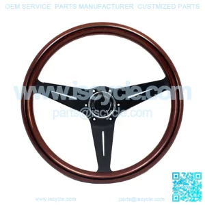 Steering Wheel Deep Dish Corn 350 mm Mahogany Wood With Black Spokes Classic Horn Button