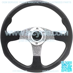 13.8inch/350mm Universal Racing Steering Wheel 6 Bolts Grip Vinyl Leather Aluminum Steering Wheel with Horn Button Universal Fit for Most Car (Silver)