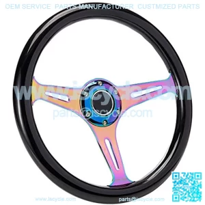 ST-015MC-BK Classic Wood Grain Wheel (350mm 3 Neochrome spokes - Black Paint Grip)