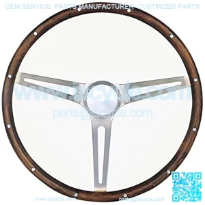967-0 Classic Nostalgia Style Steering Wheel with Hardwood Grip and Brushed Stainless Spokes