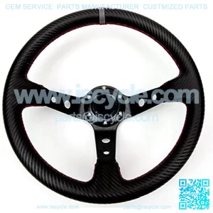 350mm Deep Dish 6 Bolt PU Carbon Fiber Steering Wheel (Universal)