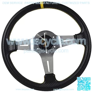 Universal Fitment 350MM PVC 6 Hole Steering Wheel Deep Dish Silver Spoke Yellow & Black Emblem by IKON MOTORSPORTS