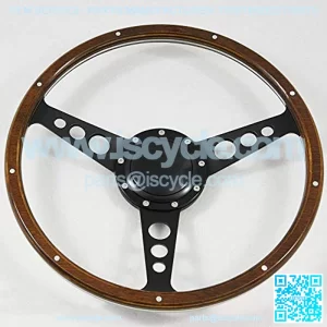 14" Classic Steering Wheel Black Anodized Spoke 9 Rivets with Horn Button