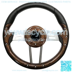 4 Woodgrain/Yellow Grip/Brushed Aluminum Steering Wheel