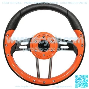 Golf Cart Steering Wheel Orange Grip Black Spokes 13 Inch