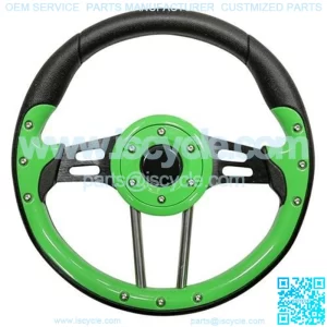 Golf Cart Steering Wheel - 4, 13" Diameter (Lime Green Grip/Black Spokes)