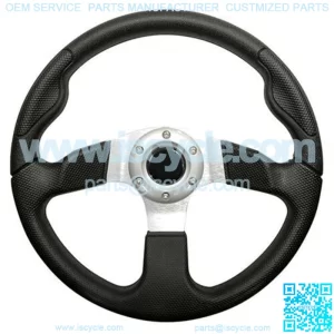 Golf Cart Steering Wheel - Formula GT, 13" Diameter (Black Grip/Brushed Aluminum Spokes)