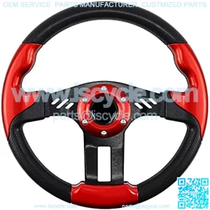 Golf Cart Steering Wheel, Skid Steering Wheel, Universal Golf Cart for Club Car EZGO RXV and TXT, Yamaha, Precedent Tempo, DS??5115Red??