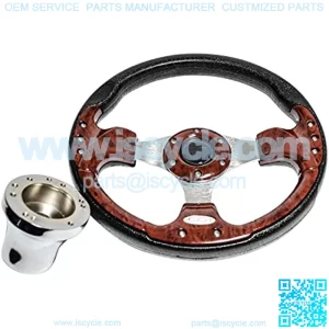 12.5Inch Classic Wood Grain Golf Cart Steering Wheel with Brushed Aluminum Spokes-SS Logo-Stylish Aluminum Horn Button with Polyurethane Grip for EZGO Yamaha and Club Car