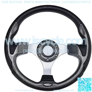 Universal Racing Steering Wheel for Golf Cart, EZGO Yamaha Club Car DS & Precedent , Aluminum with Horn Button for Car, 12.5??/320mm 6 Bolts Grip Vinyl Leather, black & carbon fiber