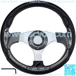 Universal Racing Steering Wheel for Golf Cart, Aluminum with Horn Button for Car, 12.5??/320mm 6 Bolts Grip Vinyl Leather??black & carbon fiber