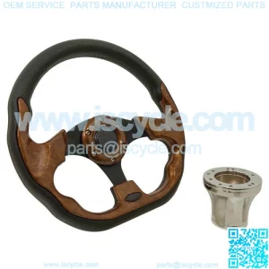 Club Car DS 1982-Up Golf Cart Woodgrain 12.5 Steering Wheel & Chrome Adapter Kit