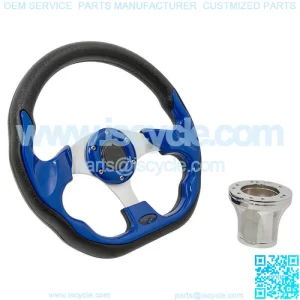 Club Car Precedent Golf Cart Blue Racer 12.5 Steering Wheel With Chrome Adapter