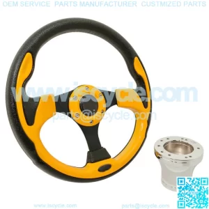 Club Car DS 1982-Up Golf Cart Yellow Rally 12.5 Steering Wheel & Chrome Adapter