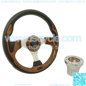 Club Car Precedent Golf Cart Woodgrain 12.5" Steering Wheel & Chrome Adapter Kit