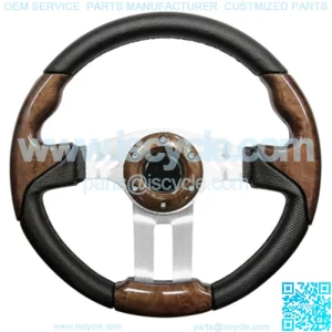 Aviator 5 Golf Cart Steering Wheel (Woodgrain Grip/Brushed Aluminum Spokes)